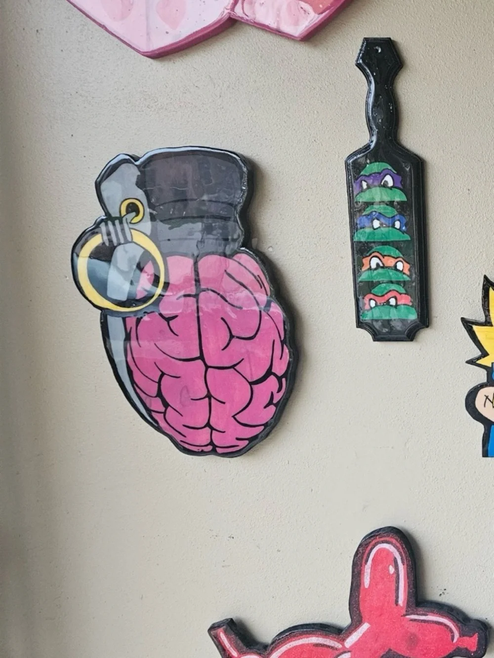 Custom Wood Art Pink Brain Grenade Wall Decor - Modern Pop Art Accent